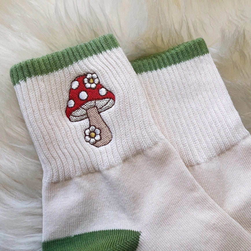 Mushroom & Daisy Embroidered Socks