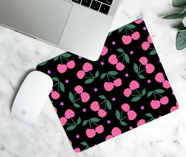 Pink Checkered Cherry Mousepad