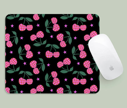 Pink Checkered Cherry Mousepad