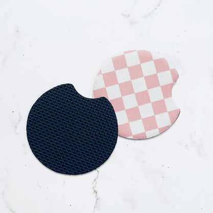 Retro Floral and Pink Checker Car Coasters