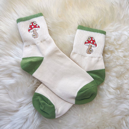 Mushroom & Daisy Embroidered Socks