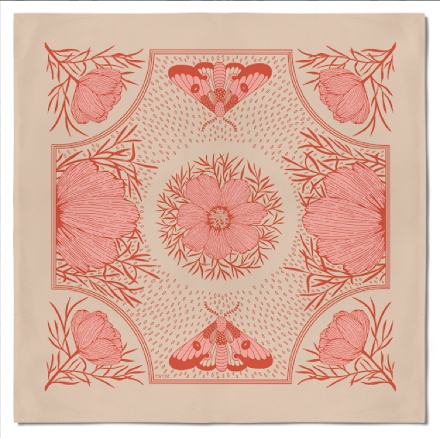 Pink Cosmos & Moth Bandana